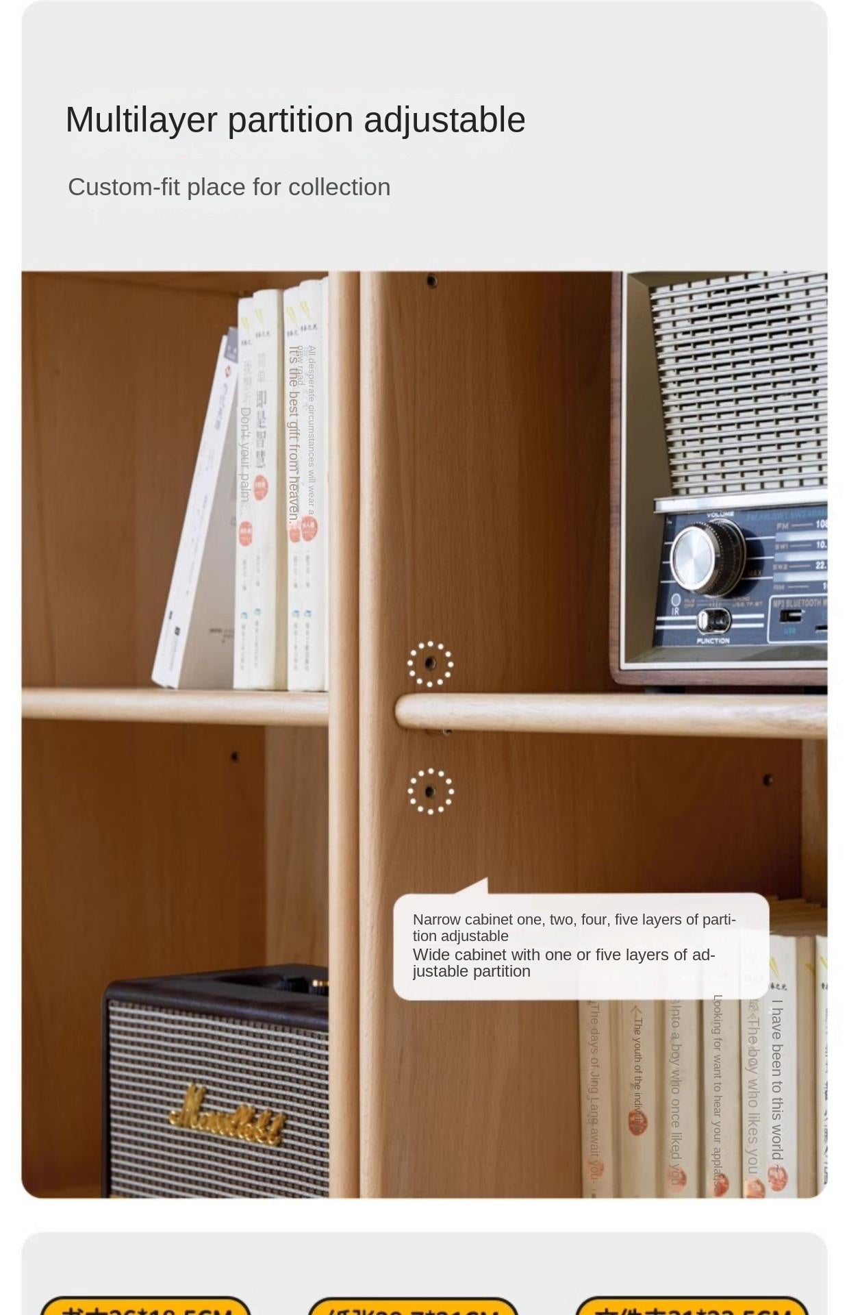 Beech Solid Wood Bookshelf Combination, Open Storage Cabinet