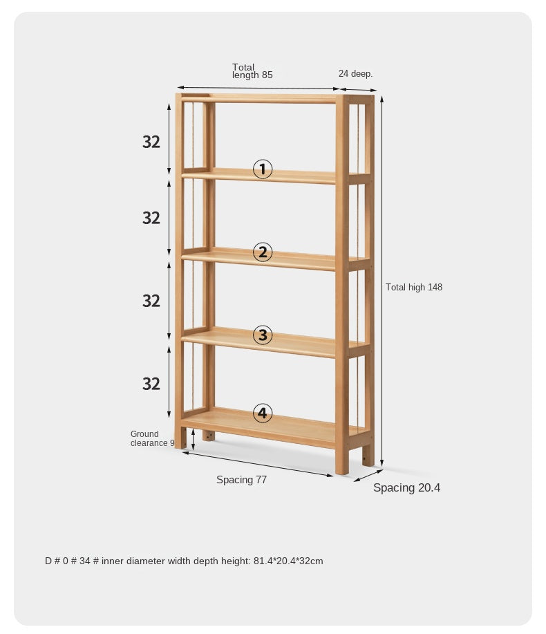 Beech Solid Wood Bookshelf, Storage Rack