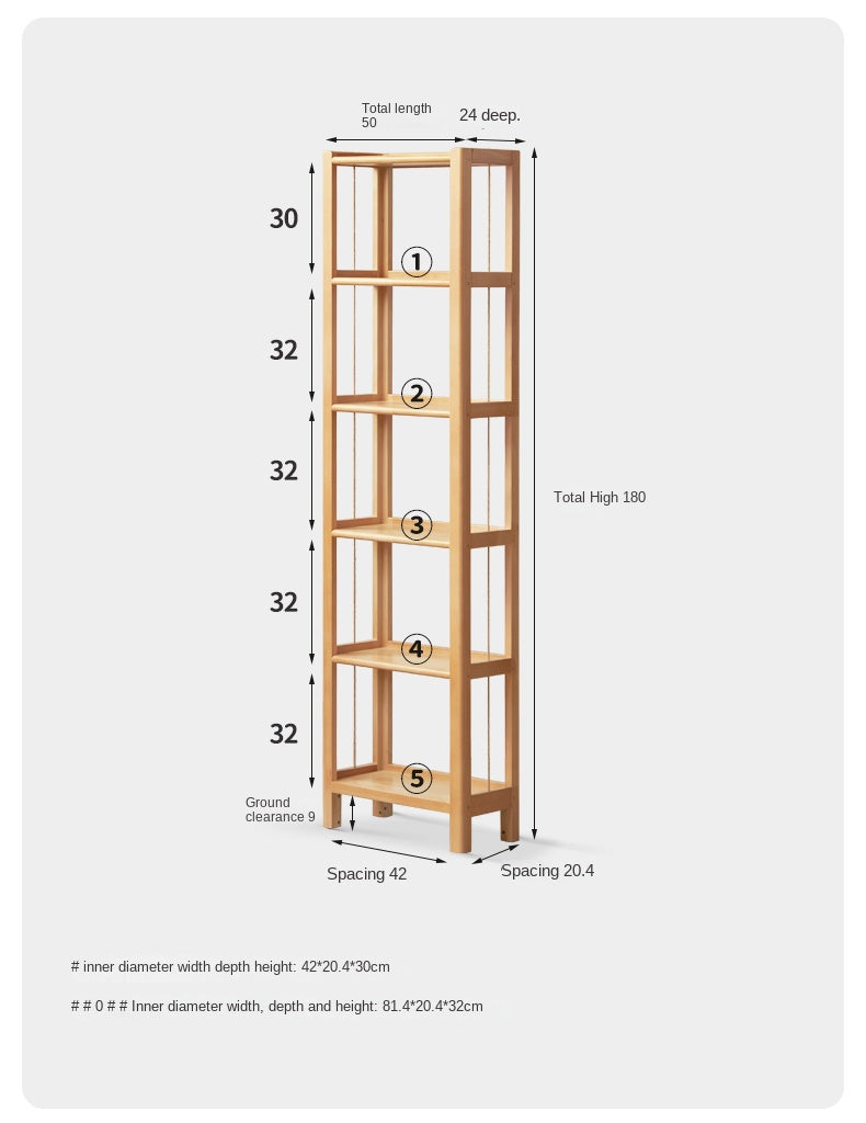 Beech Solid Wood Bookshelf, Storage Rack
