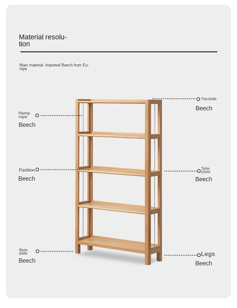 Beech Solid Wood Bookshelf, Storage Rack