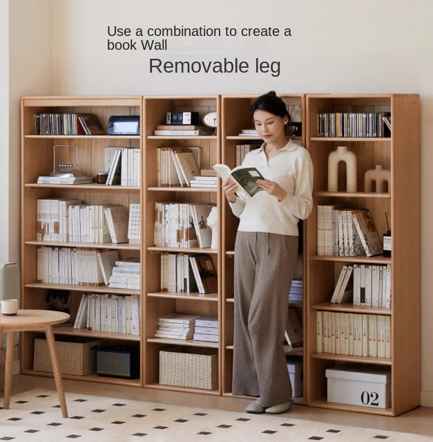 Beech Solid Wood Bookshelf Combination, Open Storage Cabinet
