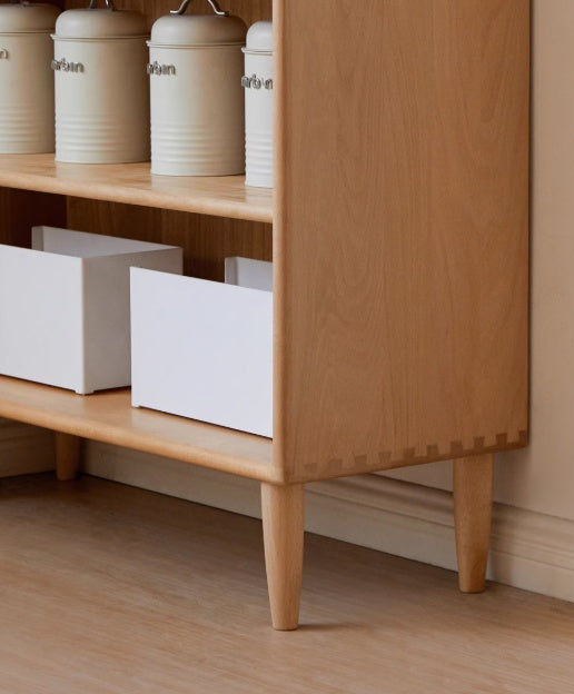 Beech Solid Wood Bookshelf Combination, Open Storage Cabinet