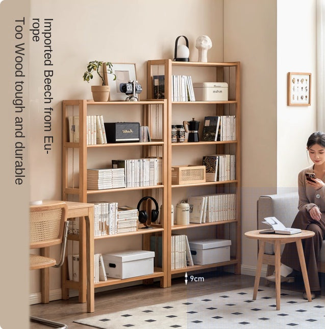 Beech Solid Wood Bookshelf Combination, Open Storage Cabinet