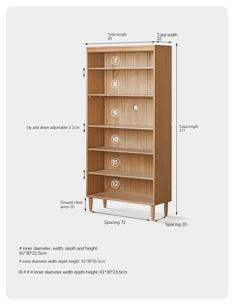 Beech Solid Wood Bookshelf Combination, Open Storage Cabinet
