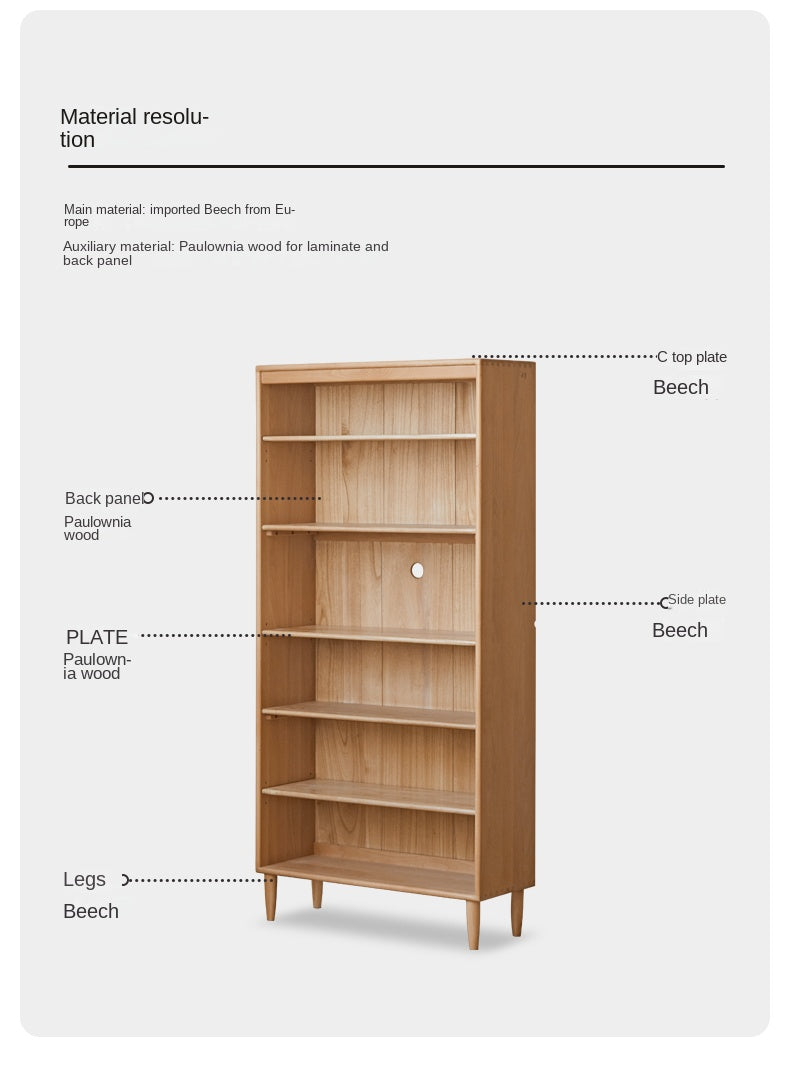 Beech Solid Wood Bookshelf Combination, Open Storage Cabinet