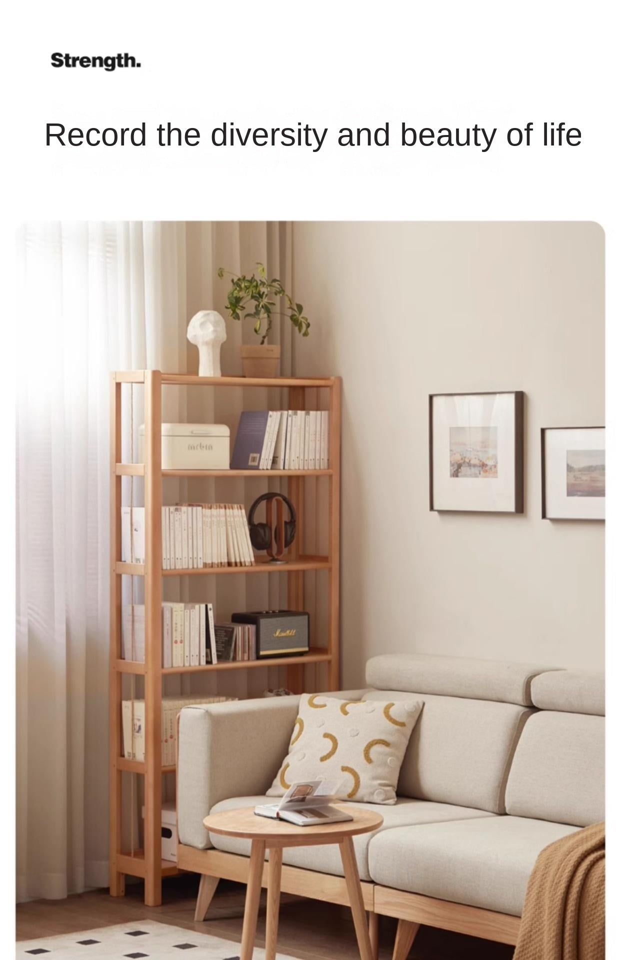 Beech Solid Wood Bookshelf, Storage Rack
