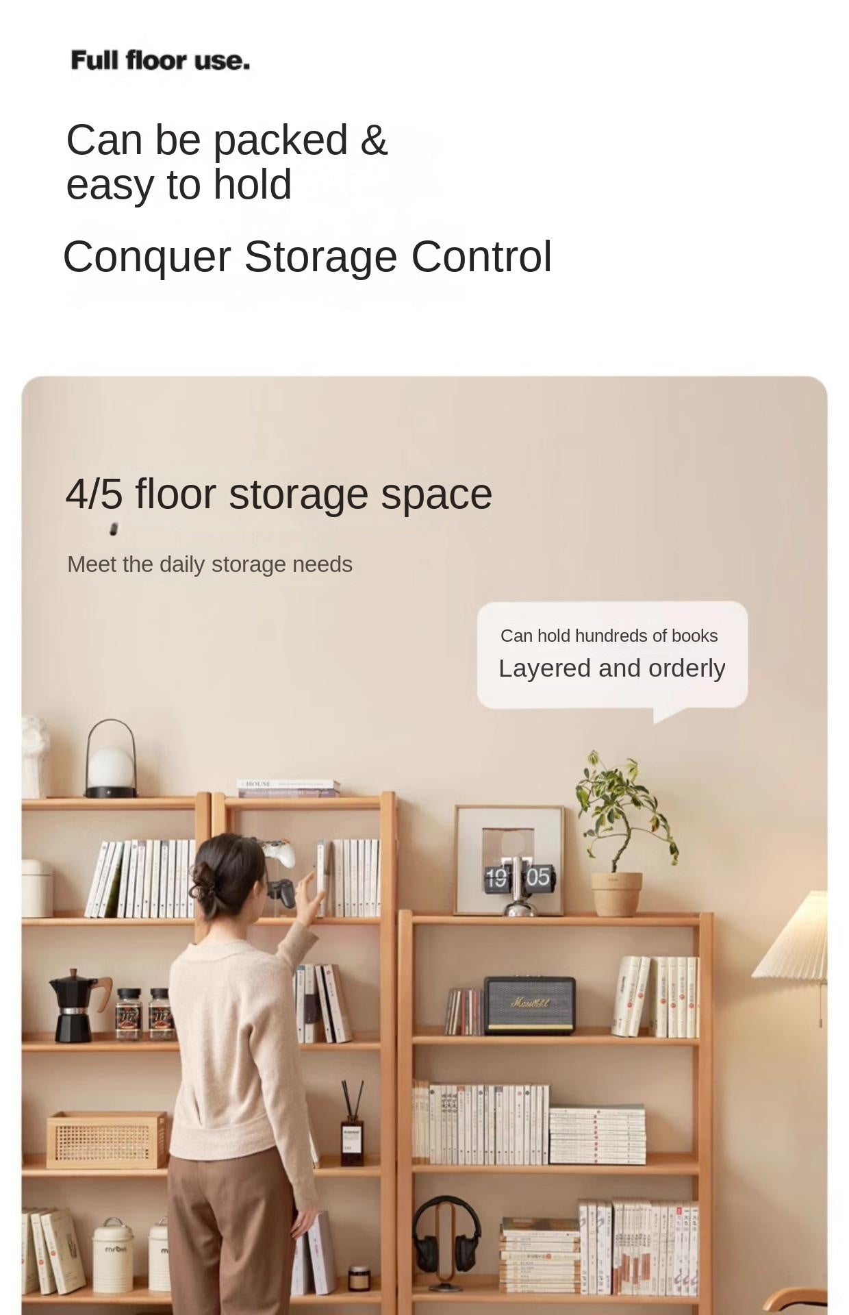 Beech Solid Wood Bookshelf, Storage Rack