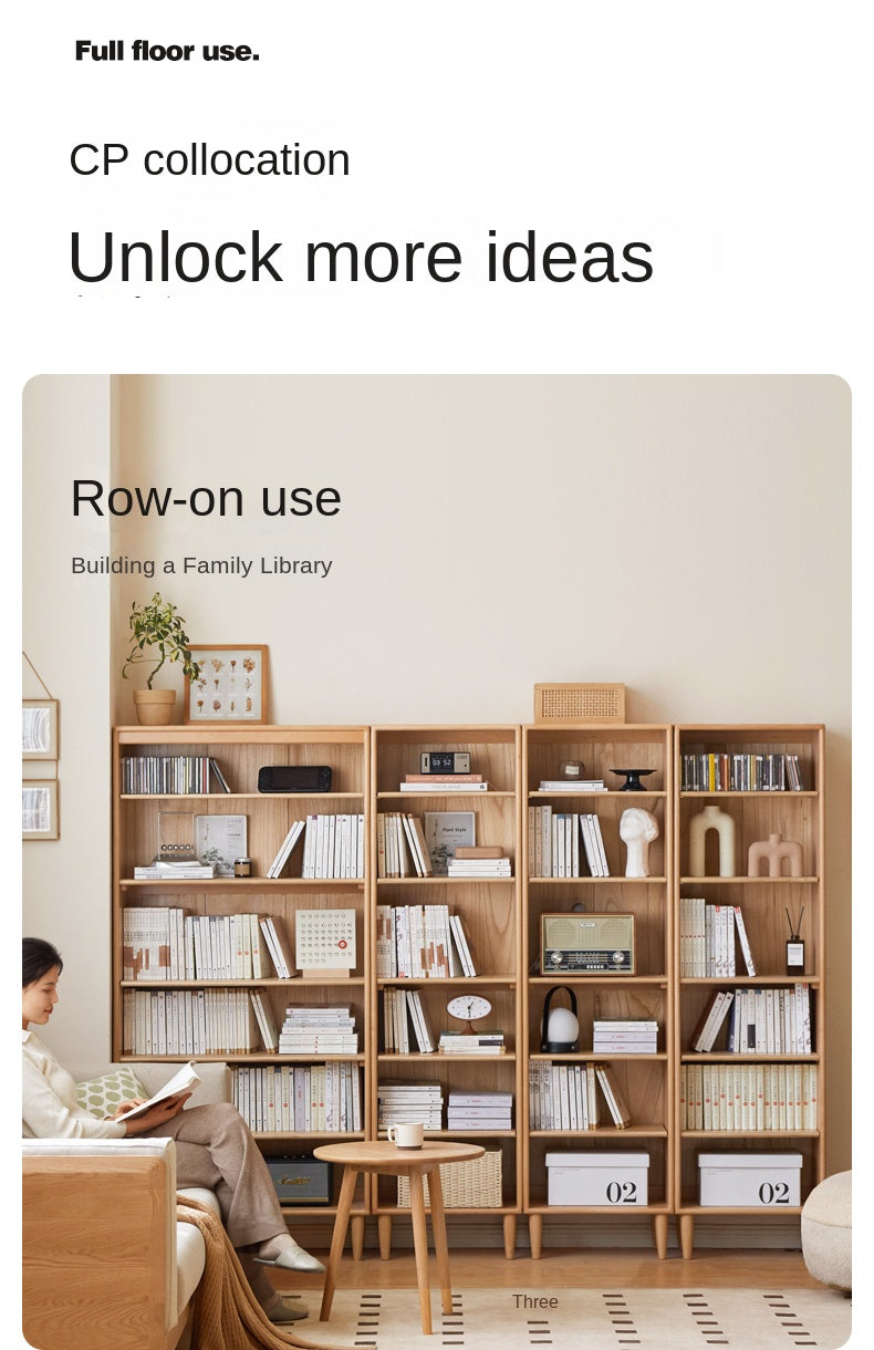 Beech Solid Wood Bookshelf Combination, Open Storage Cabinet