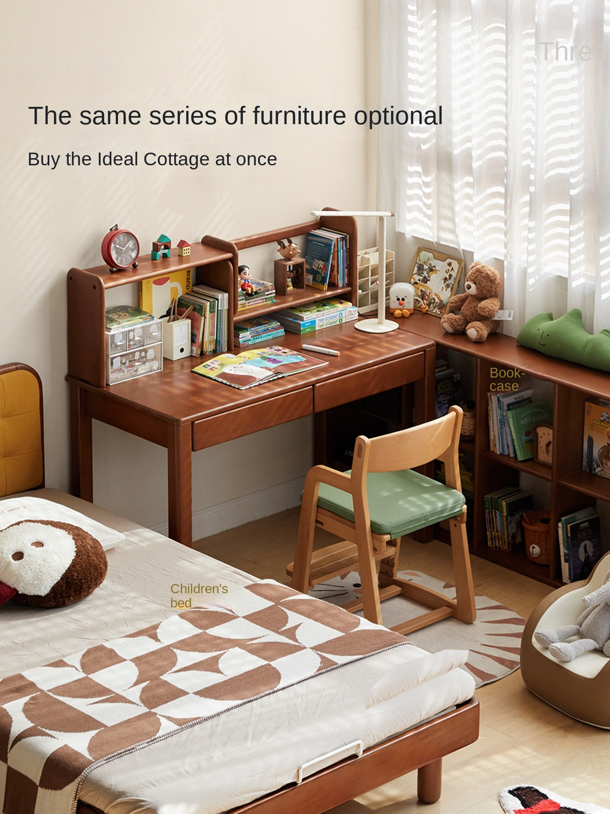 Poplar Solid Wood Children's Study Table Bookshelf Integrated.