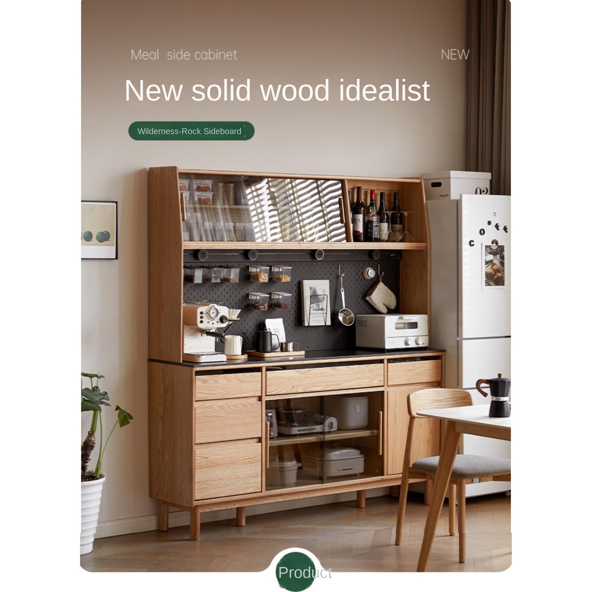 Oak, Ash Solid Wood Modern Rock Board Sideboard