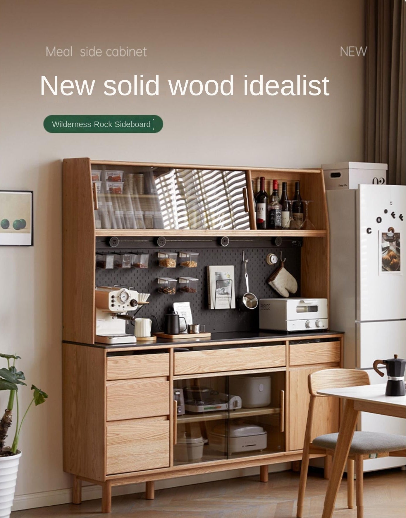 Oak, Ash Solid Wood Modern Rock Board Sideboard