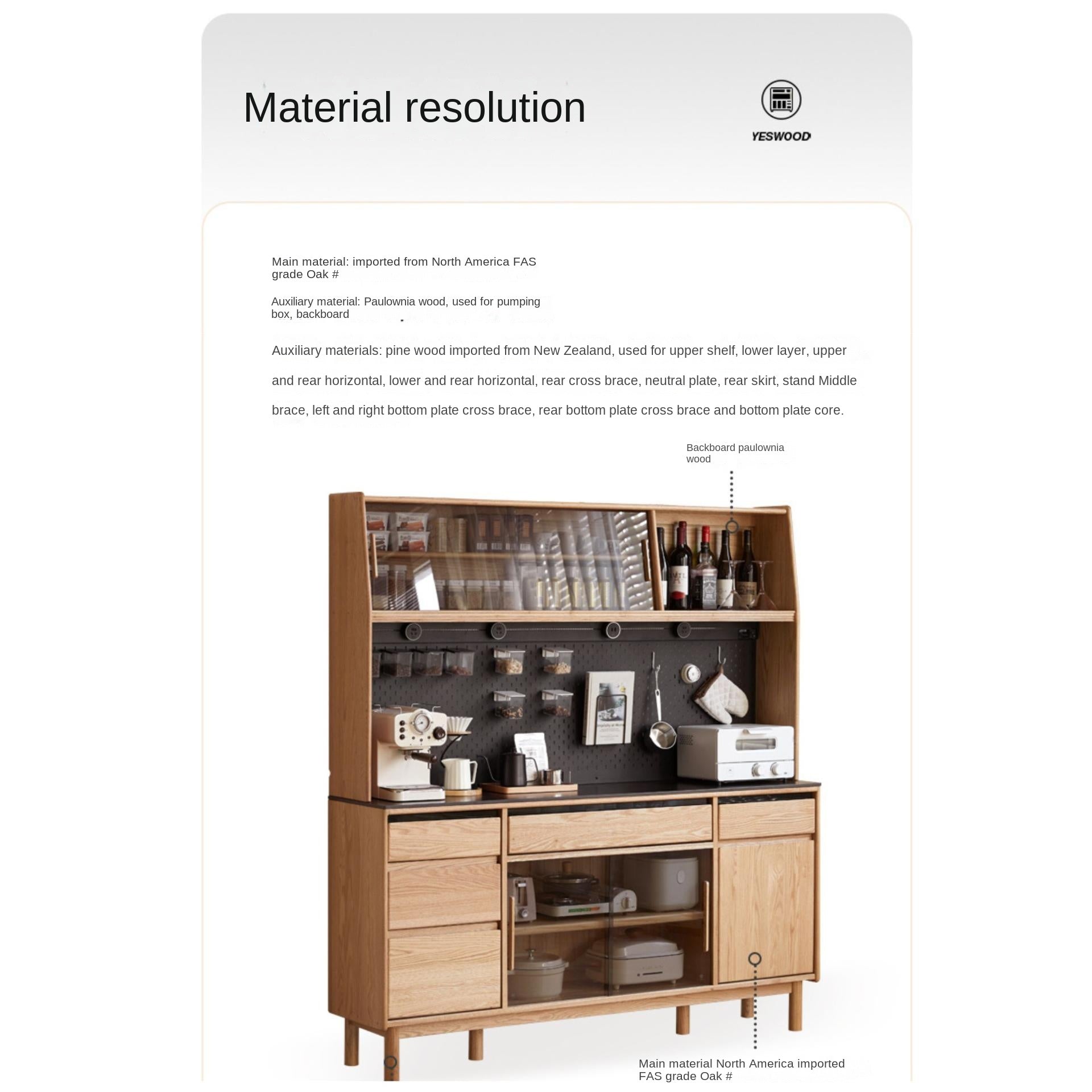 Oak, Ash Solid Wood Modern Rock Board Sideboard