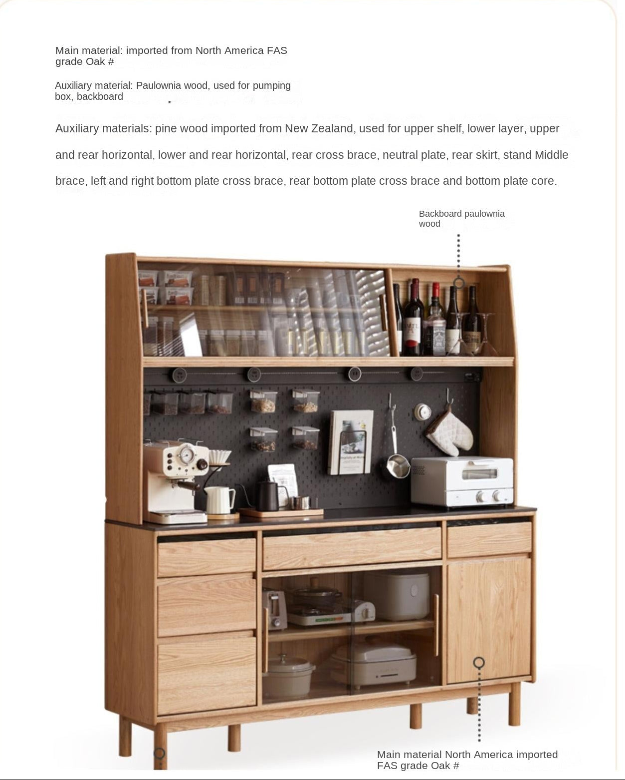 Oak, Ash Solid Wood Modern Rock Board Sideboard