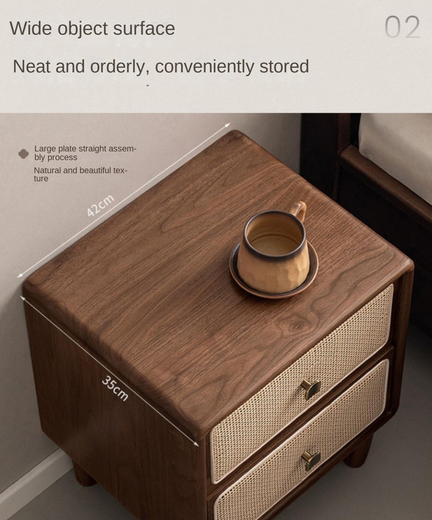 Black Walnut, Beech Solid Wood Nightstand.