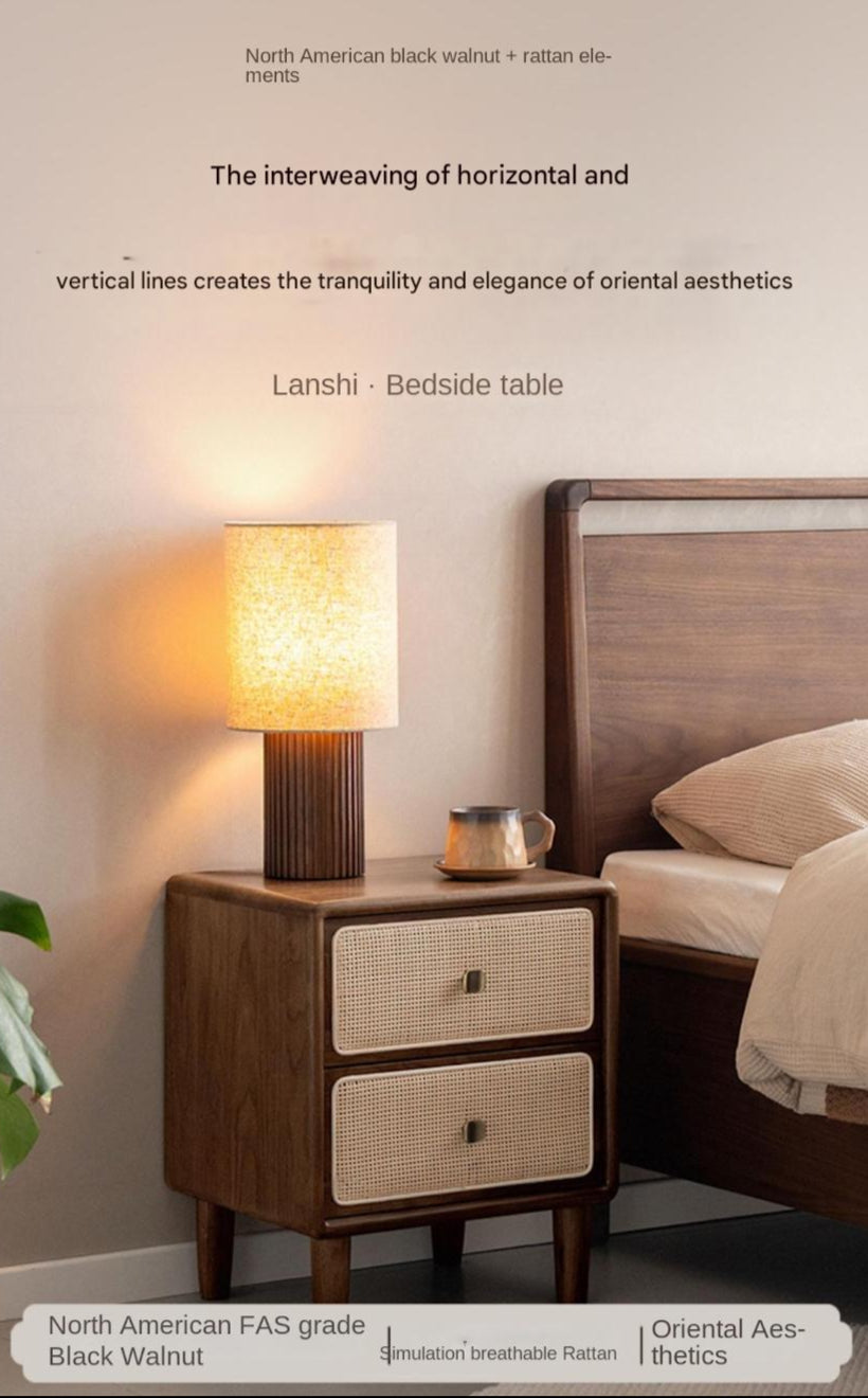 Black Walnut, Beech Solid Wood Nightstand.