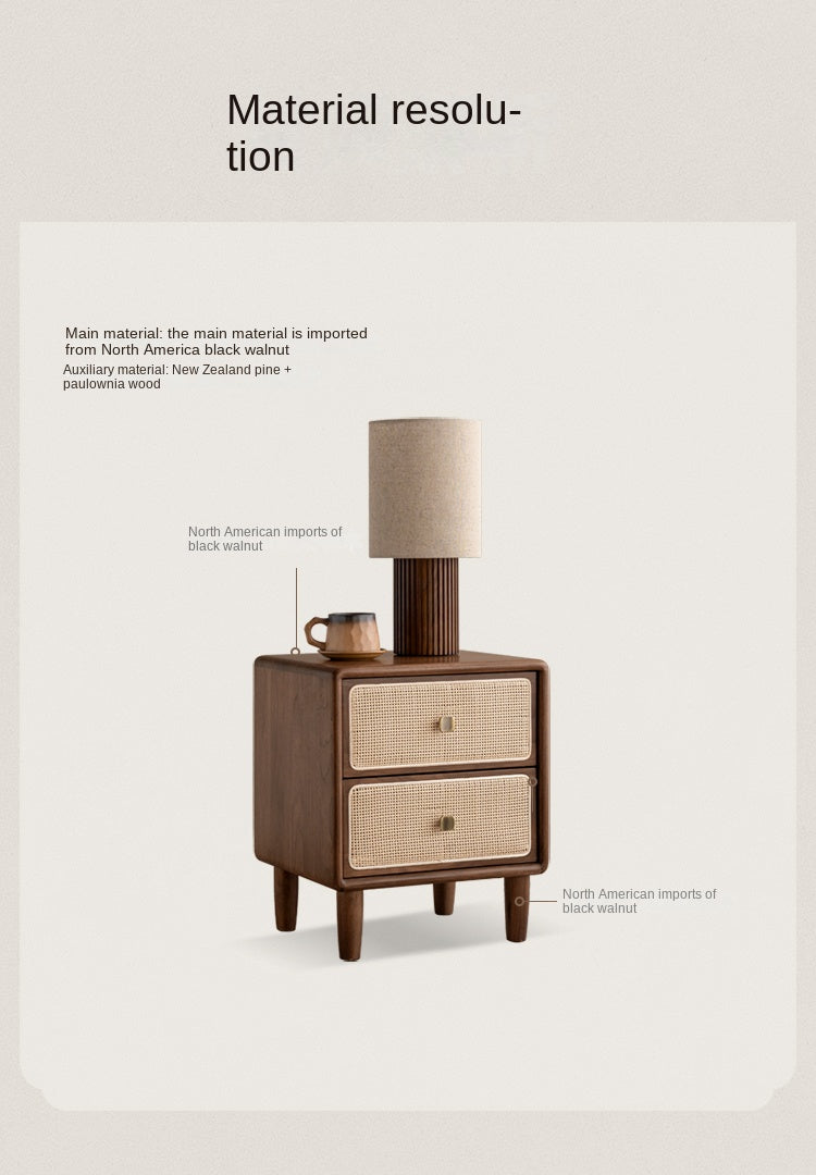 Black Walnut, Beech Solid Wood Nightstand.