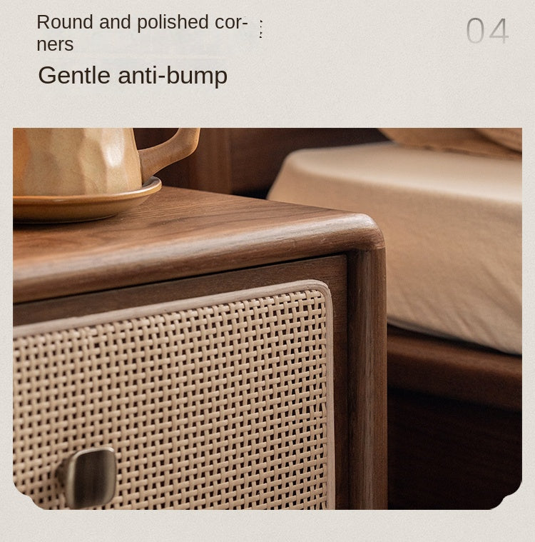 Black Walnut, Beech Solid Wood Nightstand.