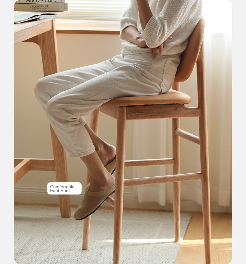 Oak Solid Wood Soft Japanese Modern Bar Chair