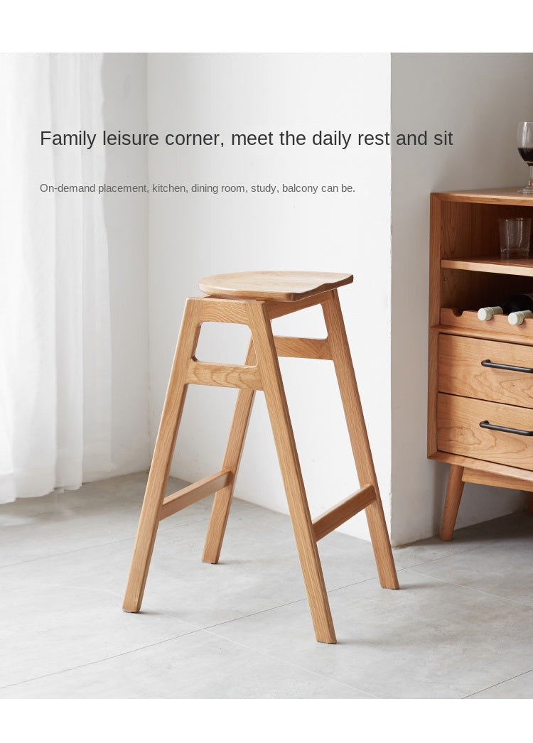 2 pcs- Oak Solid Wood High Bar Chair