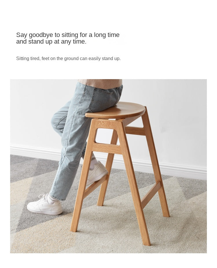 2 pcs- Oak Solid Wood High Bar Chair