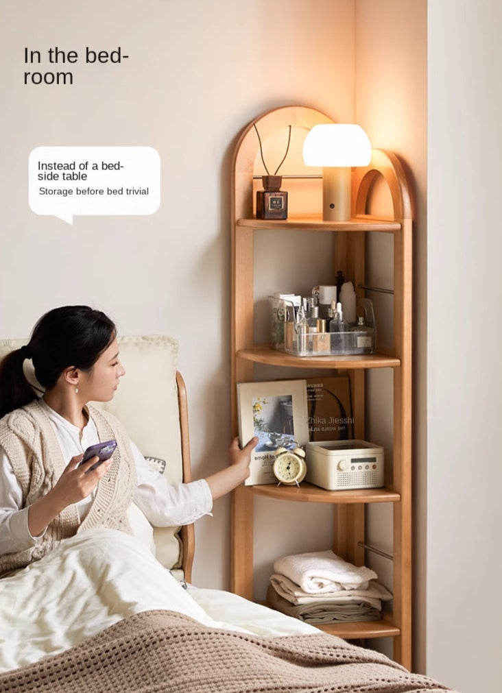 European Beech Solid Wood Corner Bookshelf.