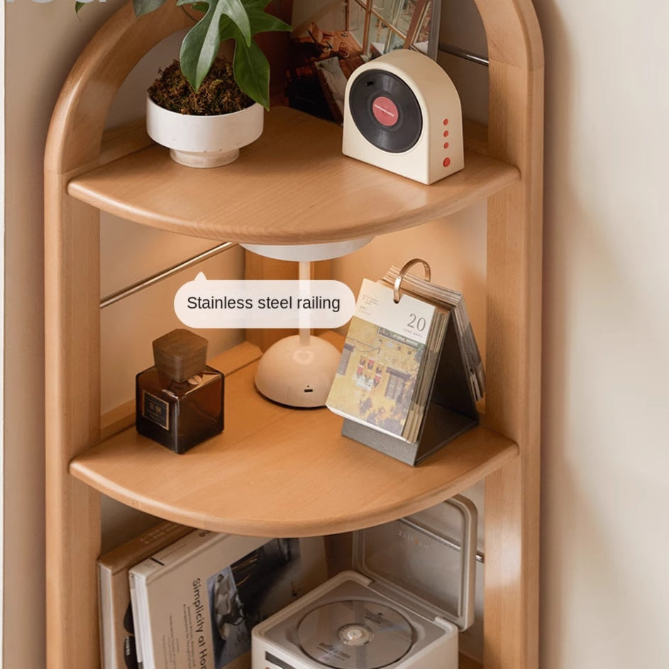 European Beech Solid Wood Corner Bookshelf.
