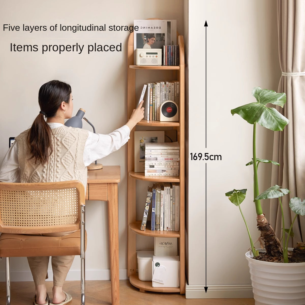 European Beech Solid Wood Corner Bookshelf.