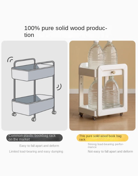 Rubber Solid Wood White Cream Style Under-Desk Movable Storage Rack.