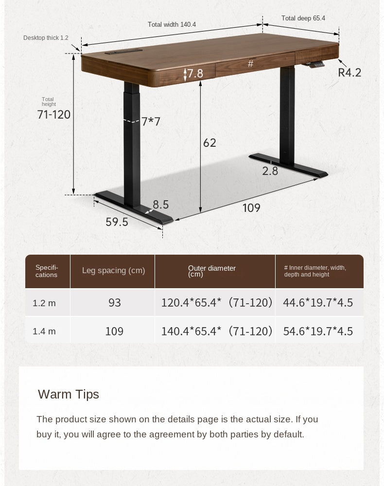 Black Walnut Solid Wood Electric Lift table Multifunctional Computer desk