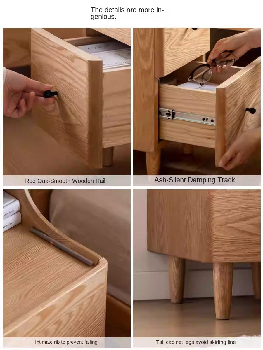 Ash, Oak Solid Wood, Solid RubberWood Modern Nightstand.