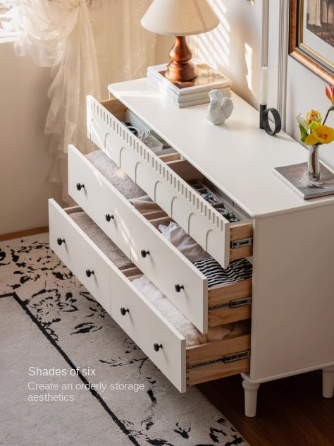 Solid Rubberwood Cabinet French Retro Cream Style Drawers.