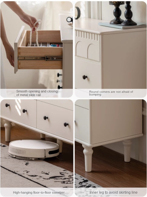 Solid Rubberwood Cabinet French Retro Cream Style Drawers.