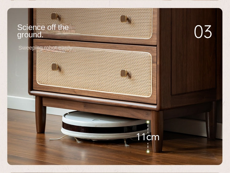 Oak, Black Walnut Solid Wood Cabinet Modern Rattan Storage Cabinet.