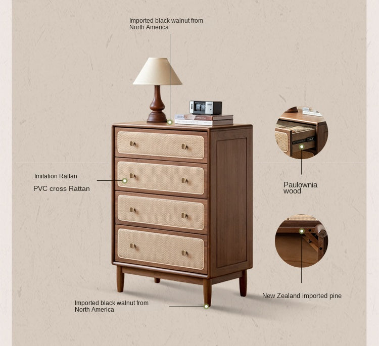 Oak, Black Walnut Solid Wood Cabinet Modern Rattan Storage Cabinet.