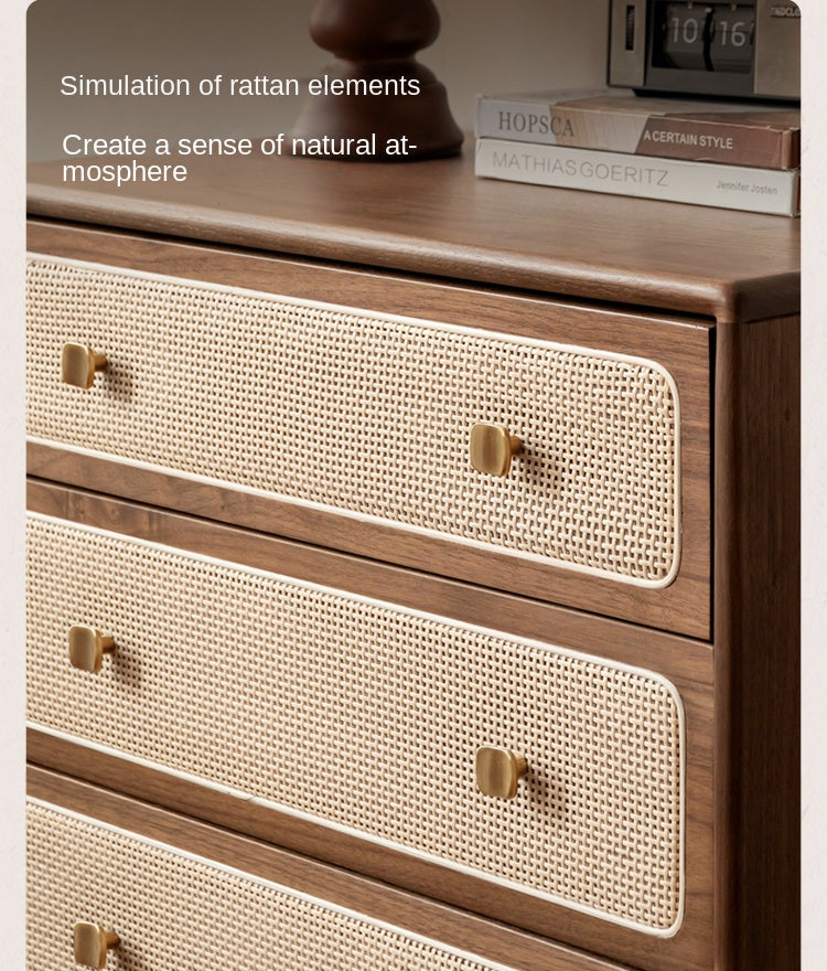 Oak, Black Walnut Solid Wood Cabinet Modern Rattan Storage Cabinet.