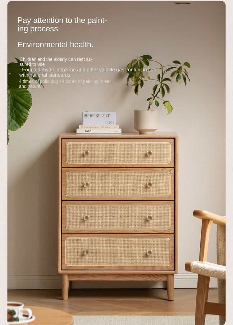 Oak, Black Walnut Solid Wood Cabinet Modern Rattan Storage Cabinet.