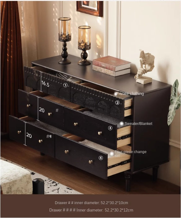 Poplar Solid Wood French Retro Six Drawers.