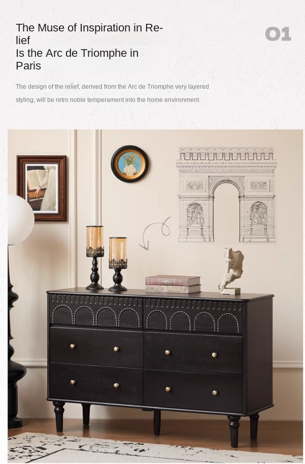 Poplar Solid Wood French Retro Six Drawers.