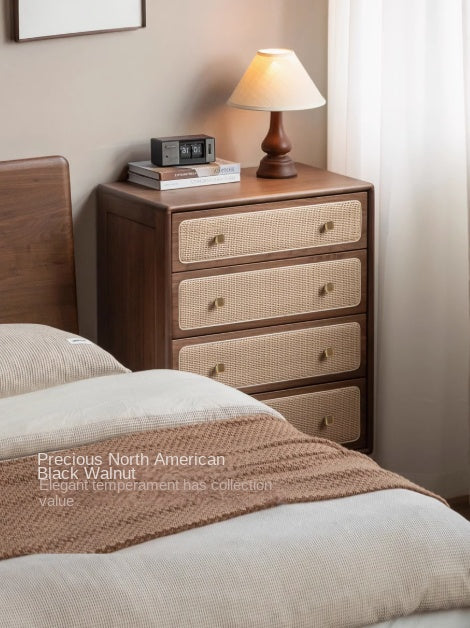 Oak, Black Walnut Solid Wood Cabinet Modern Rattan Storage Cabinet.