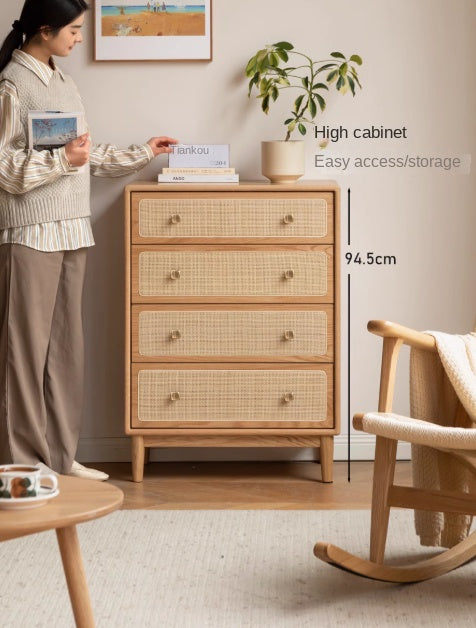 Oak, Black Walnut Solid Wood Cabinet Modern Rattan Storage Cabinet.