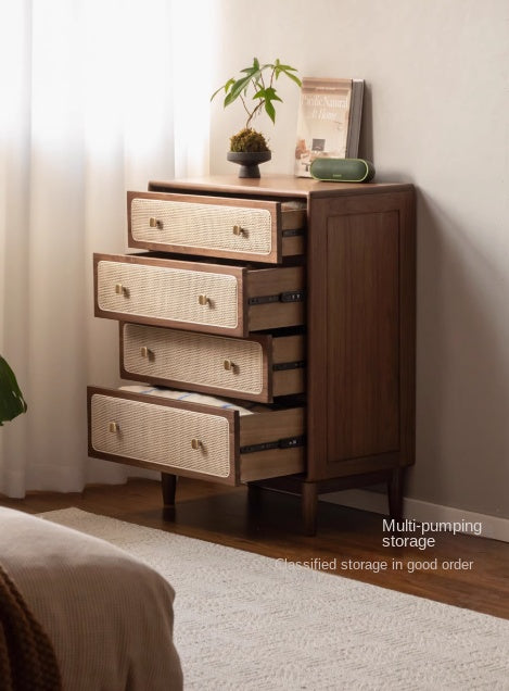 Oak, Black Walnut Solid Wood Cabinet Modern Rattan Storage Cabinet.