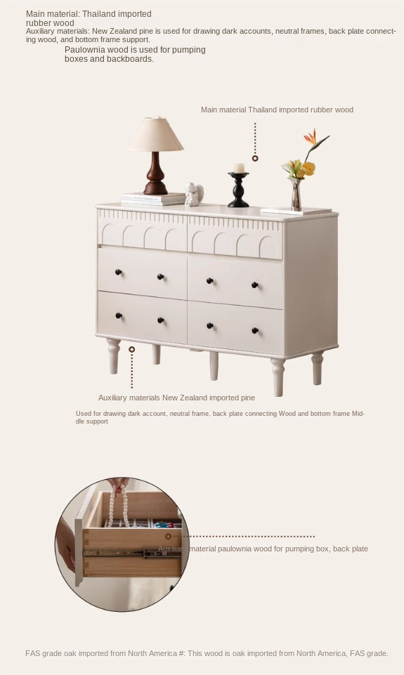 Solid Rubberwood Cabinet French Retro Cream Style Drawers