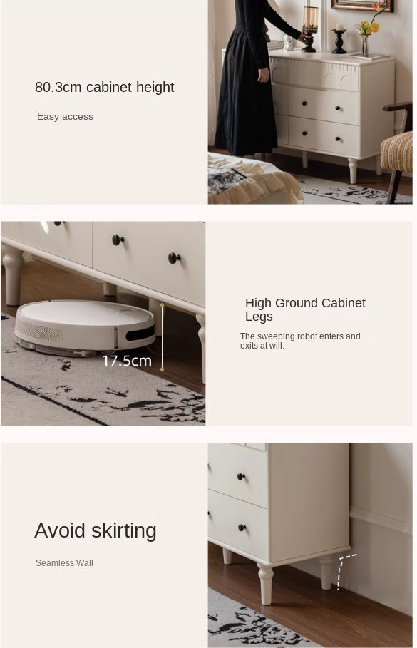 Solid Rubberwood Cabinet French Retro Cream Style Drawers.