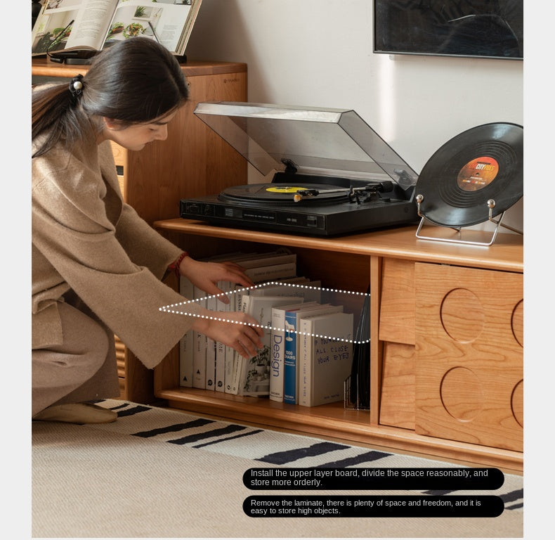 Cherry Solid Wood Retro Antique Style Floor TV Cabinet.