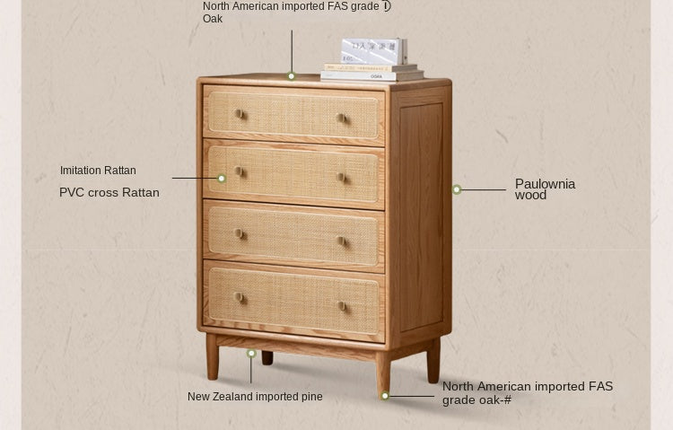 Oak, Black Walnut Solid Wood Cabinet Modern Rattan Storage Cabinet.