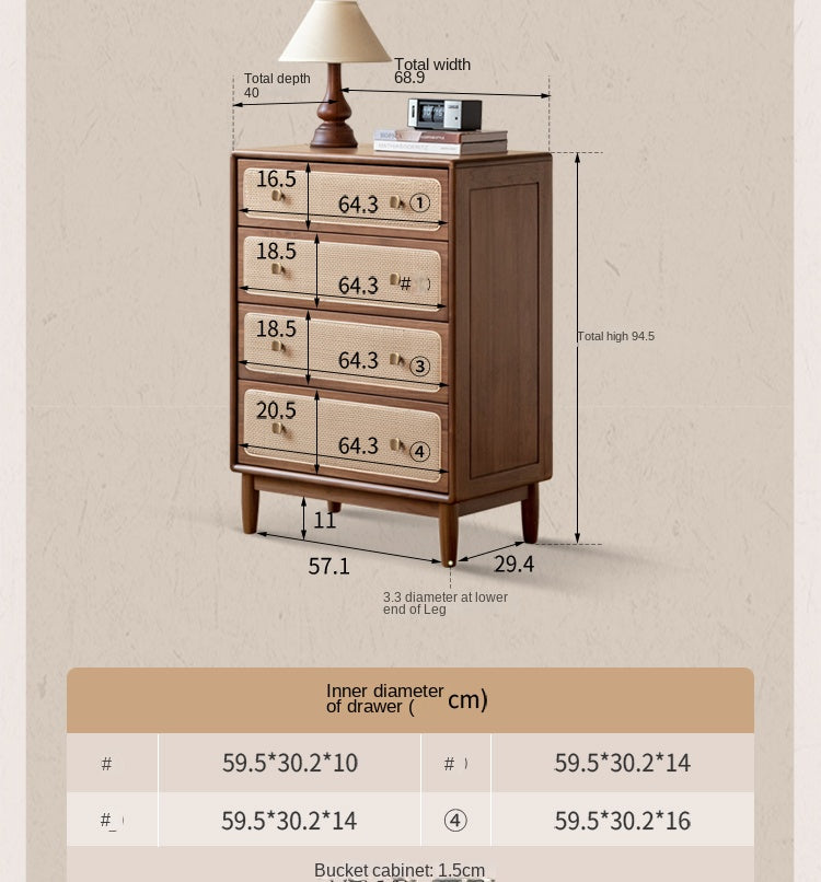 Oak, Black Walnut Solid Wood Cabinet Modern Rattan Storage Cabinet.