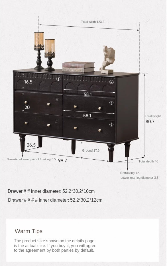 Poplar Solid Wood French Retro Six Drawers.