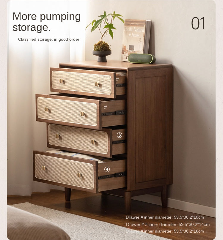 Oak, Black Walnut Solid Wood Cabinet Modern Rattan Storage Cabinet.