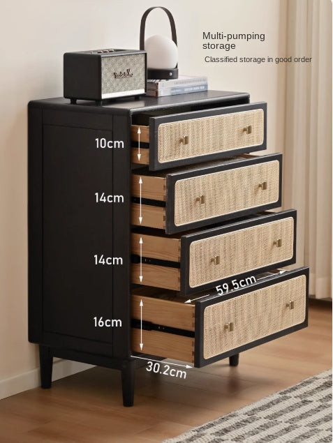Oak Solid Wood Cabinet Modern Rattan Four Drawers.
