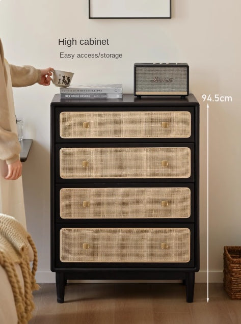 Oak Solid Wood Cabinet Modern Rattan Four Drawers.